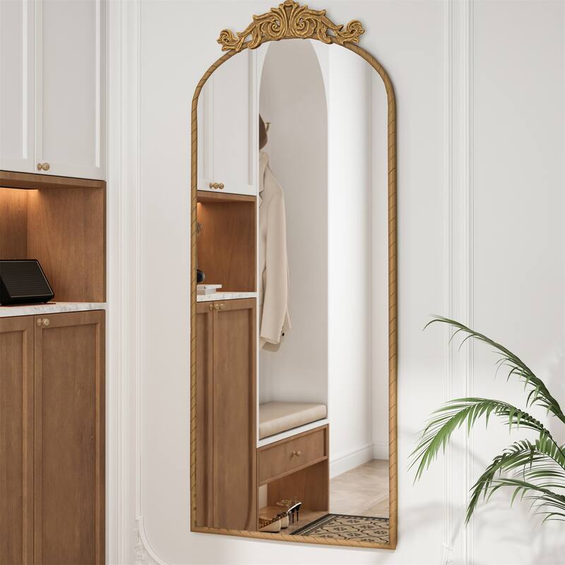 58"x24"Arched Hanging Wall Mounted Mirror with Metal Frame and Hooks - Bronze
