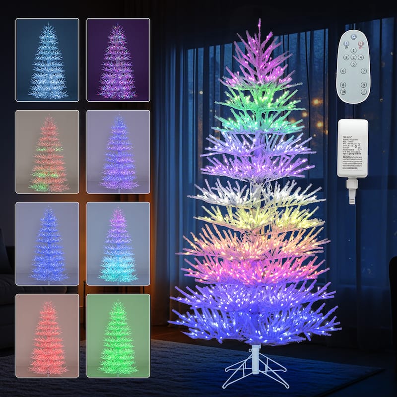 Gymax 7 FT Artificial Xmas Tree Hinged Christmas Tree w/ 820 - Multi - See Details - Multi - See Details - LED Lights - overstock.com/bedbathandbeyond.com