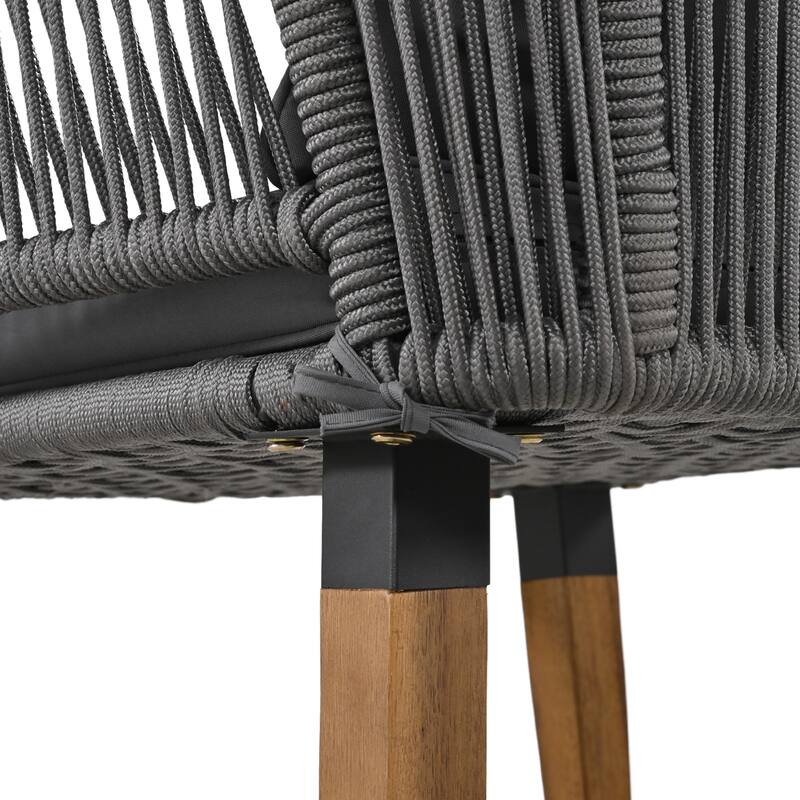 6-Piece Rope Patio Furniture Set with Acacia Wood Cool Bar Table