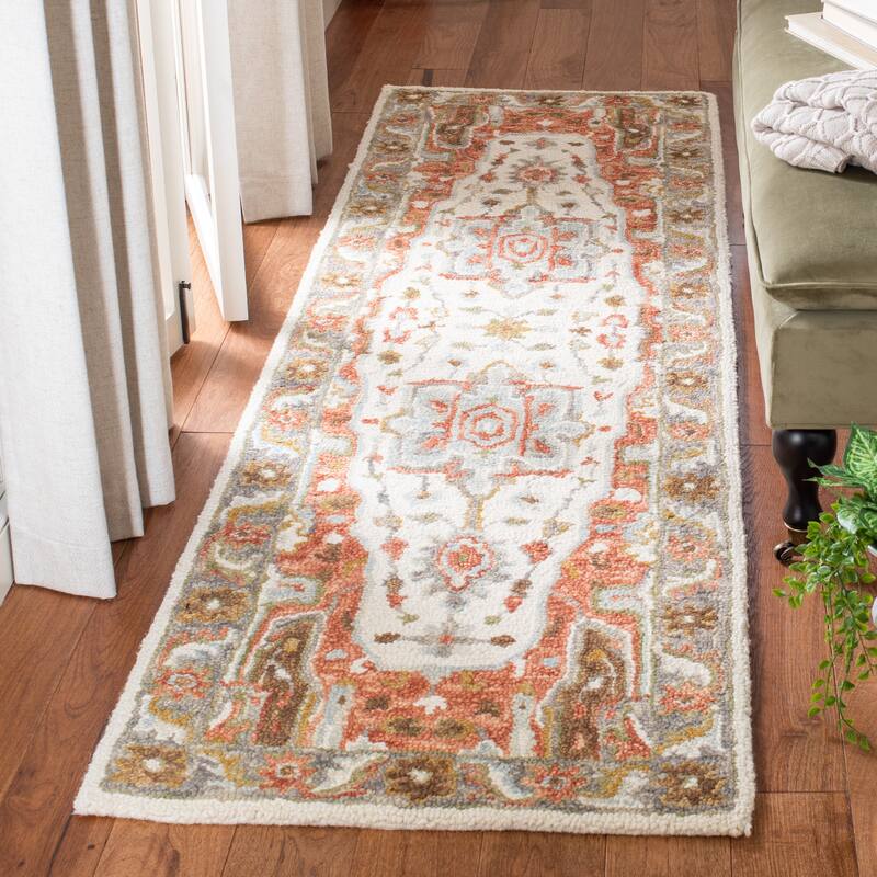 SAFAVIEH Handmade Trace Jenna Oriental Wool Rug - 2'3" x 8' Runner - Ivory/Red
