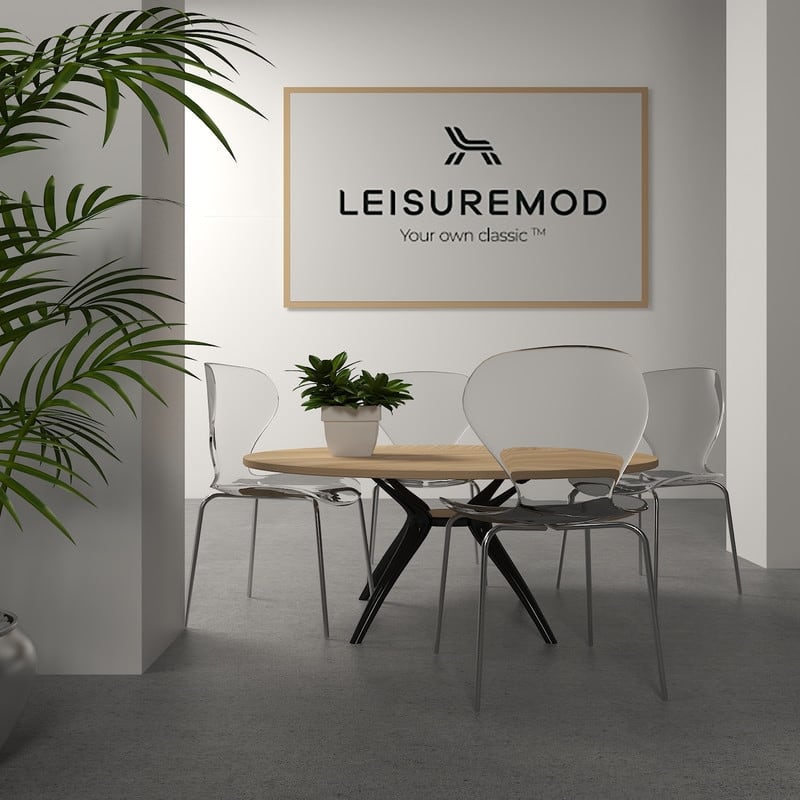 Oyster Set of 4 Modern Stackable Plastic Dining Chair with Accent Chrome Legs and Transparent Seat for Indoor and Outdoor