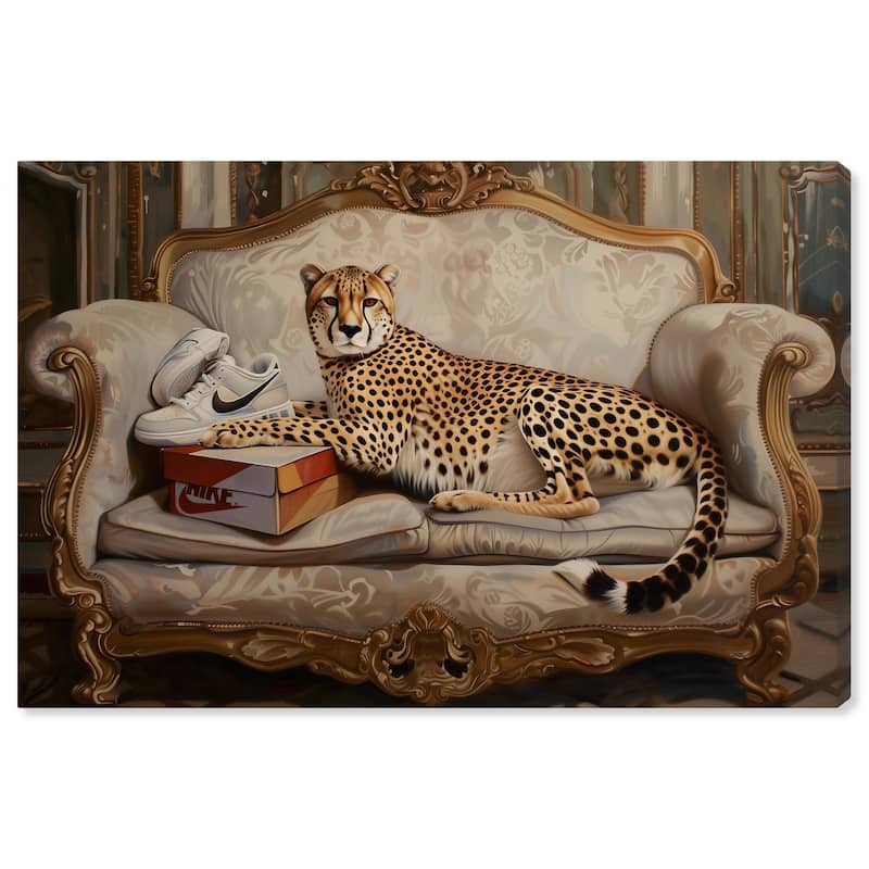 Lounging Sneaker Cheetah Canvas by Art Remedy, Gallery Wrapped - 36" x 24"