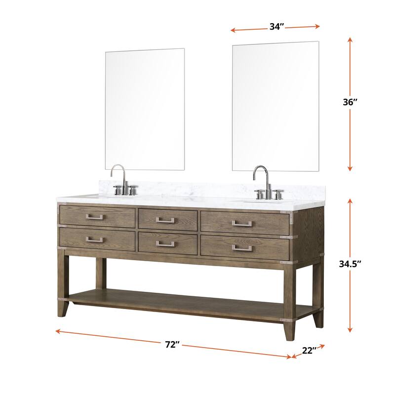 Lexora Norwalk Bath Vanity, Carrara Marble Top, Faucet Set, and Mirror
