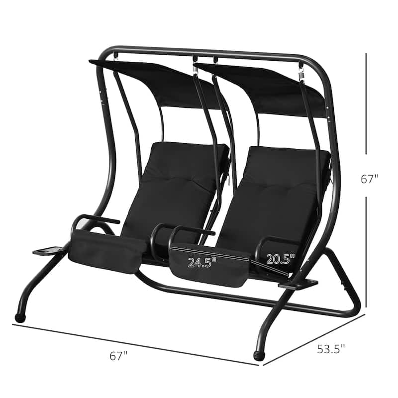 Outdoor 2 Person Steel Patio Hanging Swing Seat with Overhead Shade Protective Canopy & Solid Comfortable Design