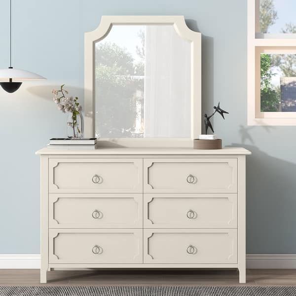 Milky White Classical Style Wooden Dresser with 6 Large Drawers and Silver Metal Handles for Bedroom, Living Room - Bed Bath & Beyond - 37828425 Milky White Classical Style Wooden Dresser with 6 Large Drawers and Silver Metal Handles for Bedroom, Living Room - Bed Bath & Beyond - 37828425