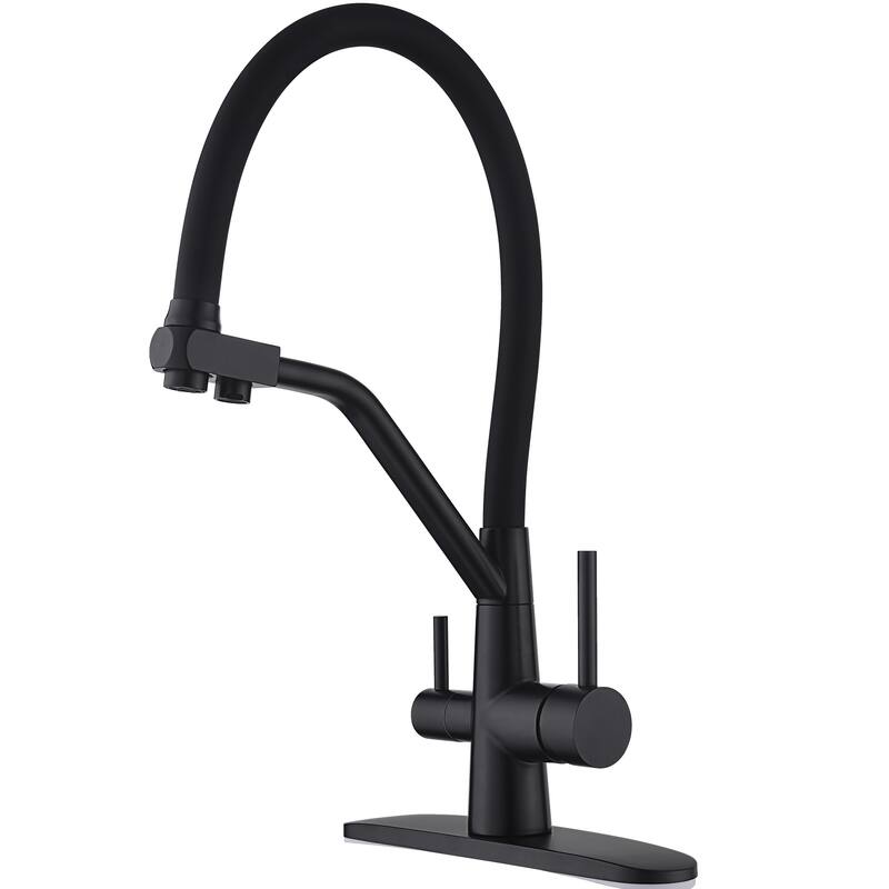 Dynamic Dual Handle Pull Out Kitchen Faucet with Soap Dispenser - Matte Black
