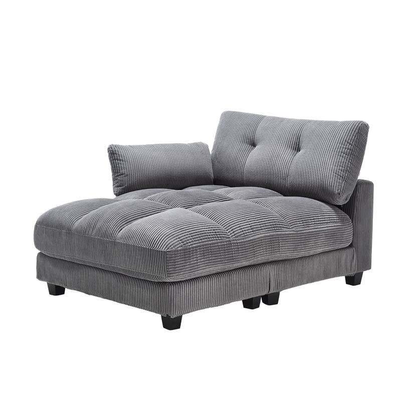 Oversized Corduroy Upholstered Single Chaise Lounge Sofa Couch Switchable Armrest with Cup Holders, USB Ports and Pockets