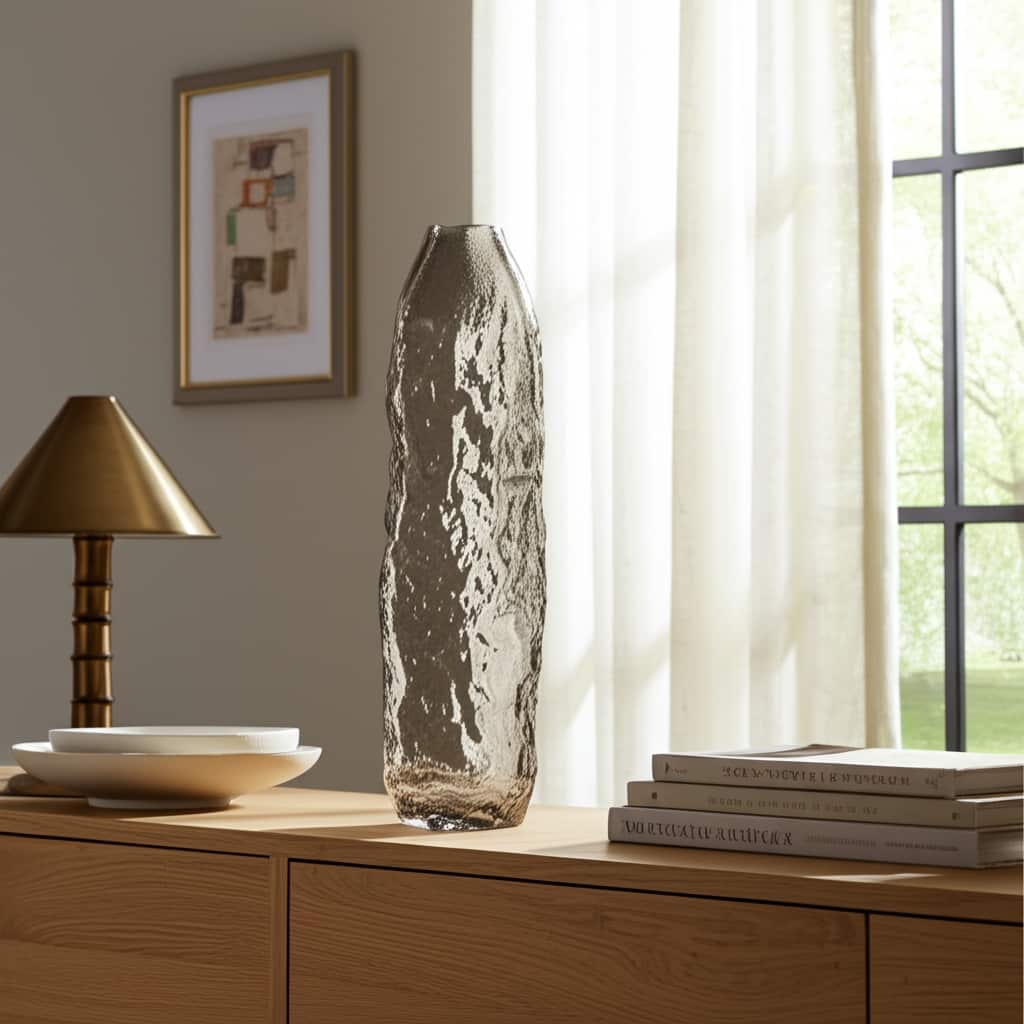 Modern Cylinder Textured Glass Vase - Clear & Frost
