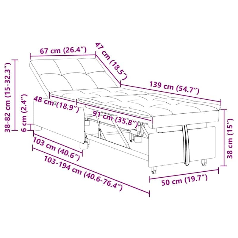 vidaXL Sofa Bed 3-in-1 Pull-Out Design Black/Dark Grey Velvet - 76.4 x 26.4 x 32.3