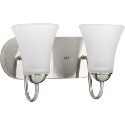 Classic Collection Two-Light Brushed Nickel Etched Glass Traditional Bath Vanity Light - 13 in x 7 in x 7.875 in
