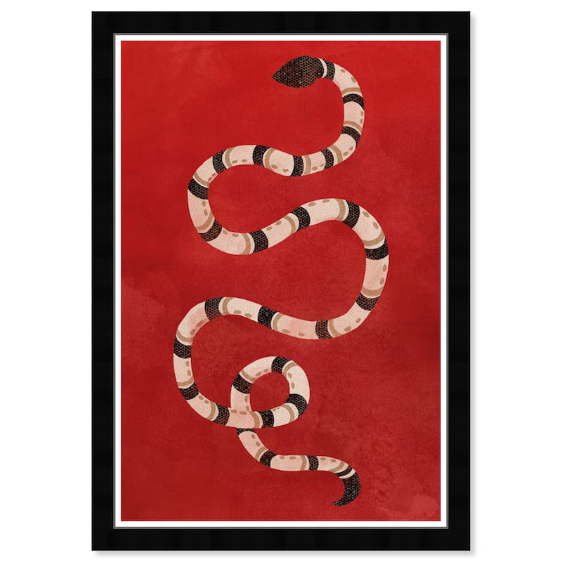 Wynwood Studio 'Crimson Snake' Animals Red Wall Art Framed Print