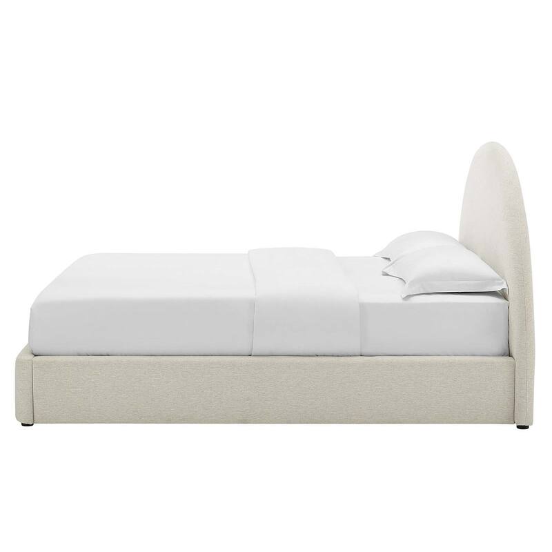 Palmetto Modern Round Headboard Ivory Fabric Upholstered Full Size Platform Bed