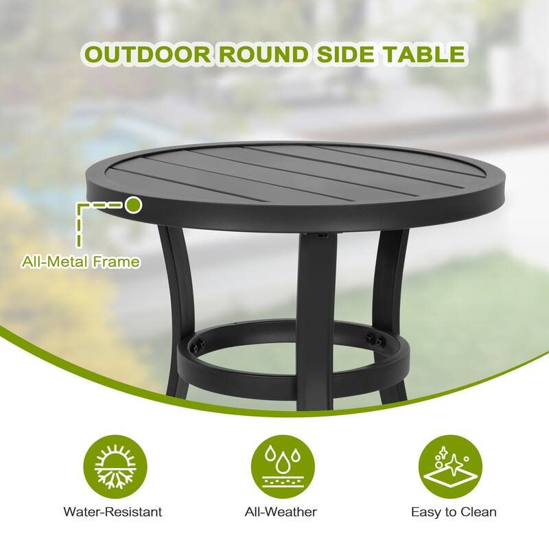 Outdoor Metal Side Table, Weather-Resistant 20’’ Round End Table, Black