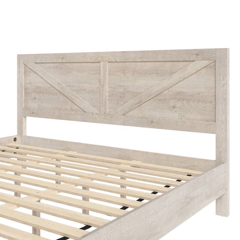 King/Queen Size Wood Platform Bed Frame With Headboard, Solid Wood Platform Bed, No Box Spring Needed, Easy Assembly