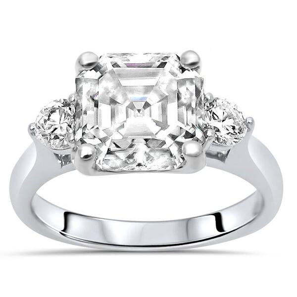 3 Ct Asscher Cut Diamond Solid 14K White Gold Finish Solitaire Engagement Ring