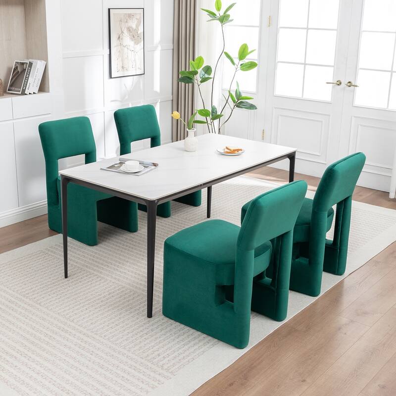 SEYNAR Modern Velvet Upholstered Armless Dining Chair Set of 4 - Dark Green