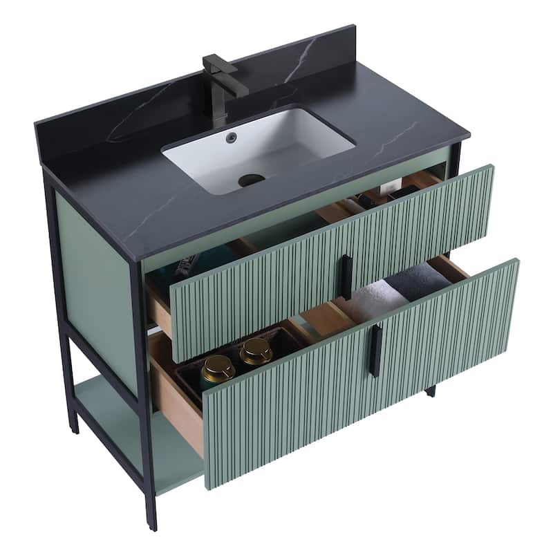 Fine Fixtures Serenity Modern Bathroom Vanity with Black Sintered Stone Top