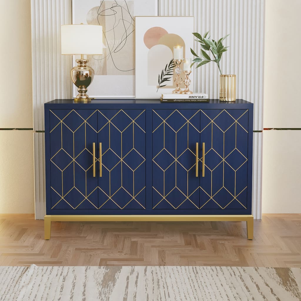 4 Doors Sideboard Buffet Cabinet with Gold Trim