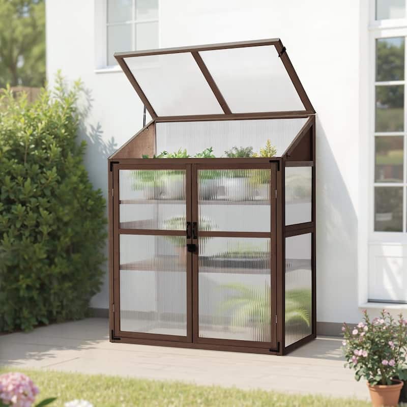 MCombo Cold Frame Greenhouse with Adjustable Shelves, Solid Wood 1344