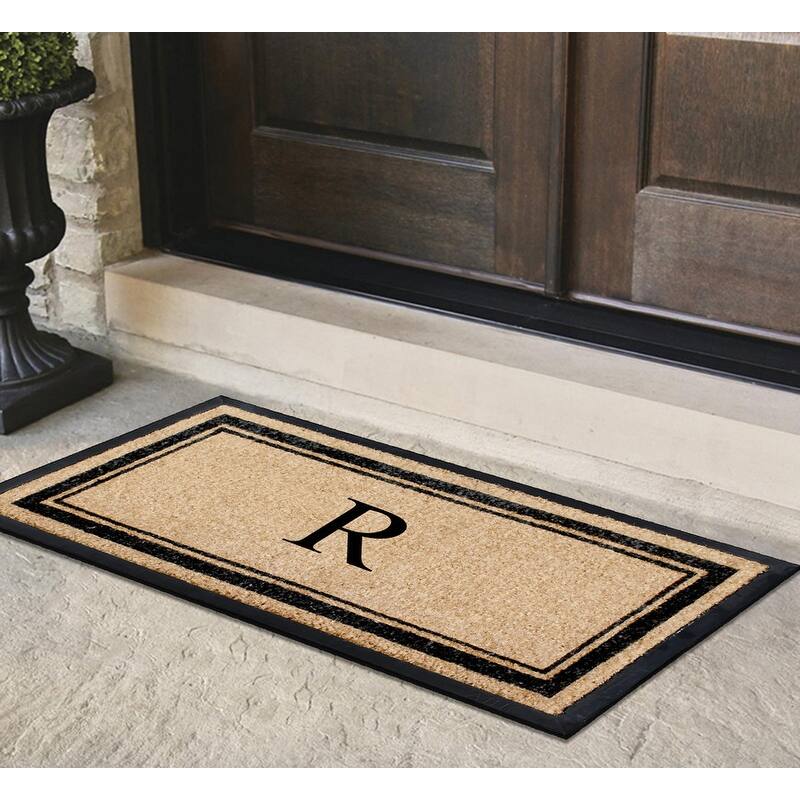 A1HC Natural Coir & Rubber Non Slip Thin Profile Front Door Large Monogrammed Door Mats 30x60 Inches