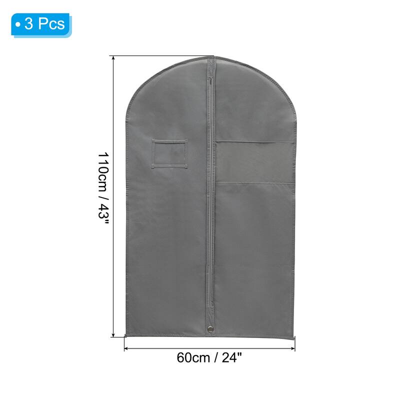 Garment Bag, 3pcs Breathable Suit Bag for Storage Hanging Clothes - Gray - 43"
