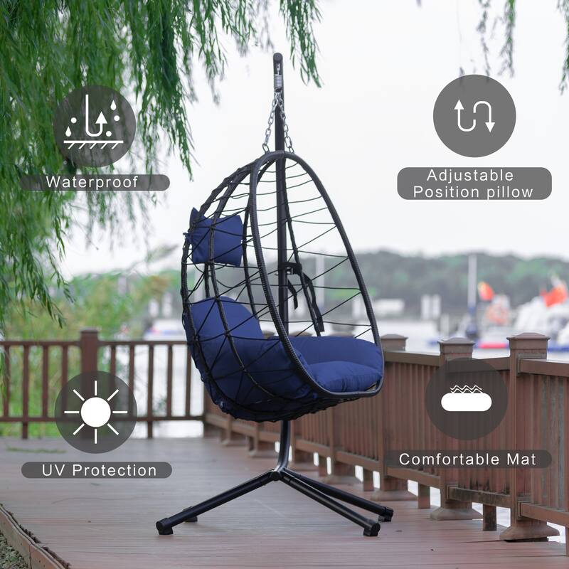 Wicker Hanging Egg Chair with Stand for Home Balcony - 77