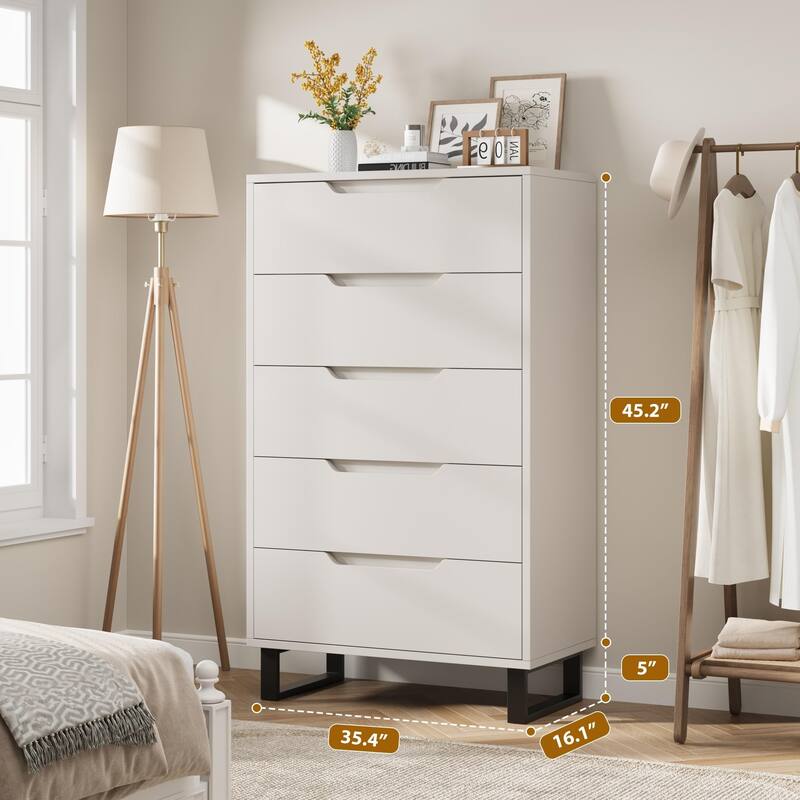 5-Drawer Dresser for Bedroom, 50" Tall Freestanding Vertical Wooden Chest Storage