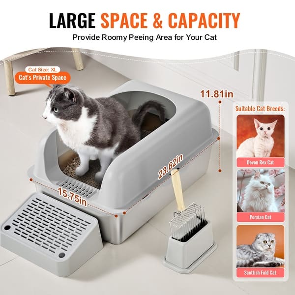 Cat Litter Box, XL Extra Large Stainless Steel Cat Litter Box with Scoop,  Fit for Big Cats - On Sale - Bed Bath & Beyond - 41561741