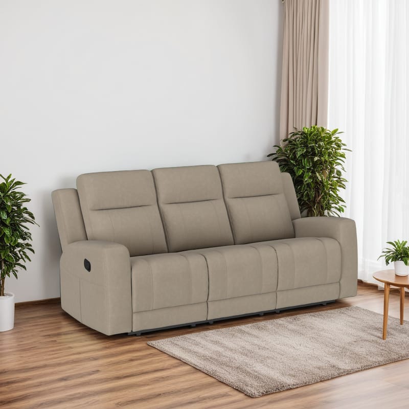 Krio Manual Recliner Sofa, 80 Inch Modern Taupe Brown Faux Leather