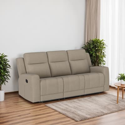 Krio Manual Recliner Sofa, 80 Inch Modern Taupe Brown Faux Leather