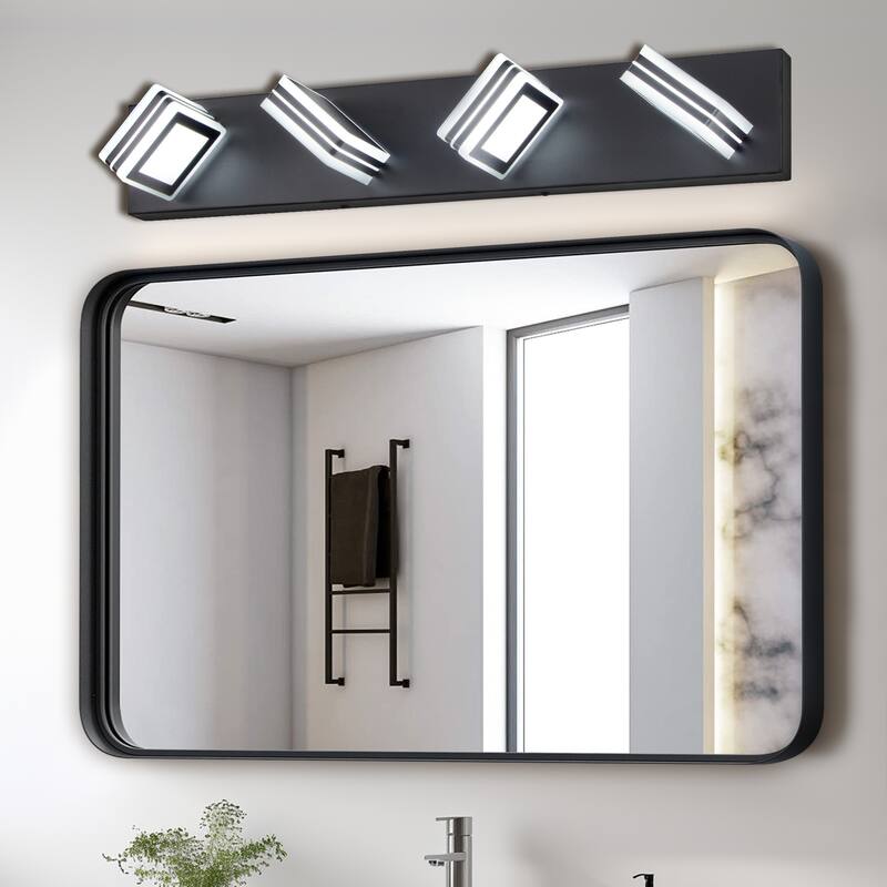 26" Modern 4-Light LED Vanity Light, Square Acrylic Lampshades Wall Mount Fixture for Bathroom, Mirror Lighting - Black