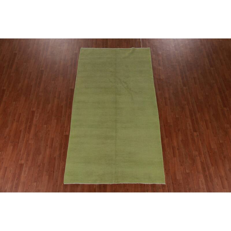 Hand Knotted Oriental 100% Wool Carpet Modern Solid Green Gabbeh Area Rug - 9' 8'' X 5' 3''