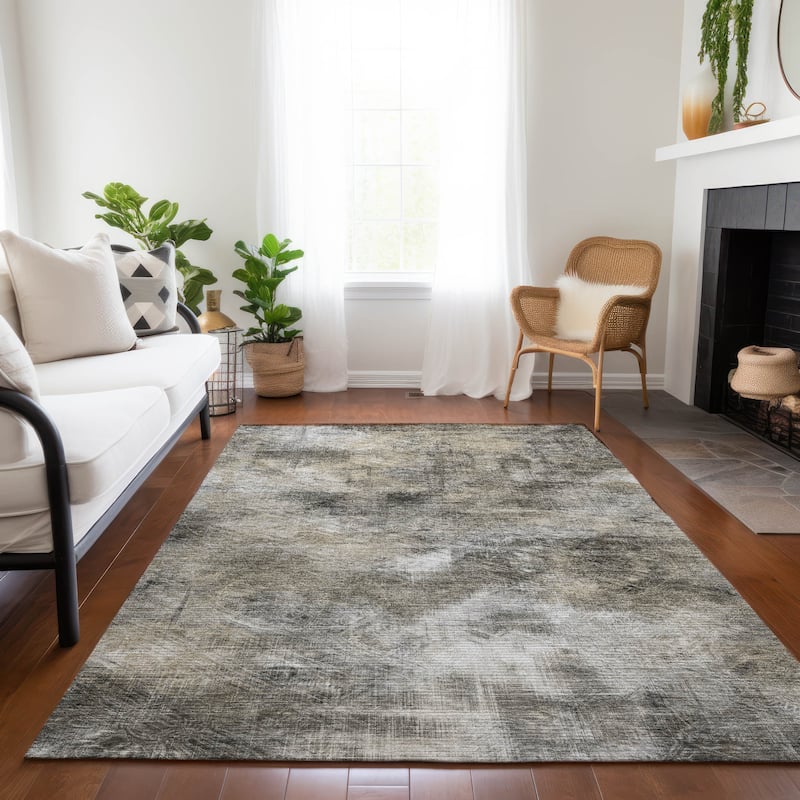 Machine Washable Indoor/ Outdoor Chantille Abstract Imprints Rug