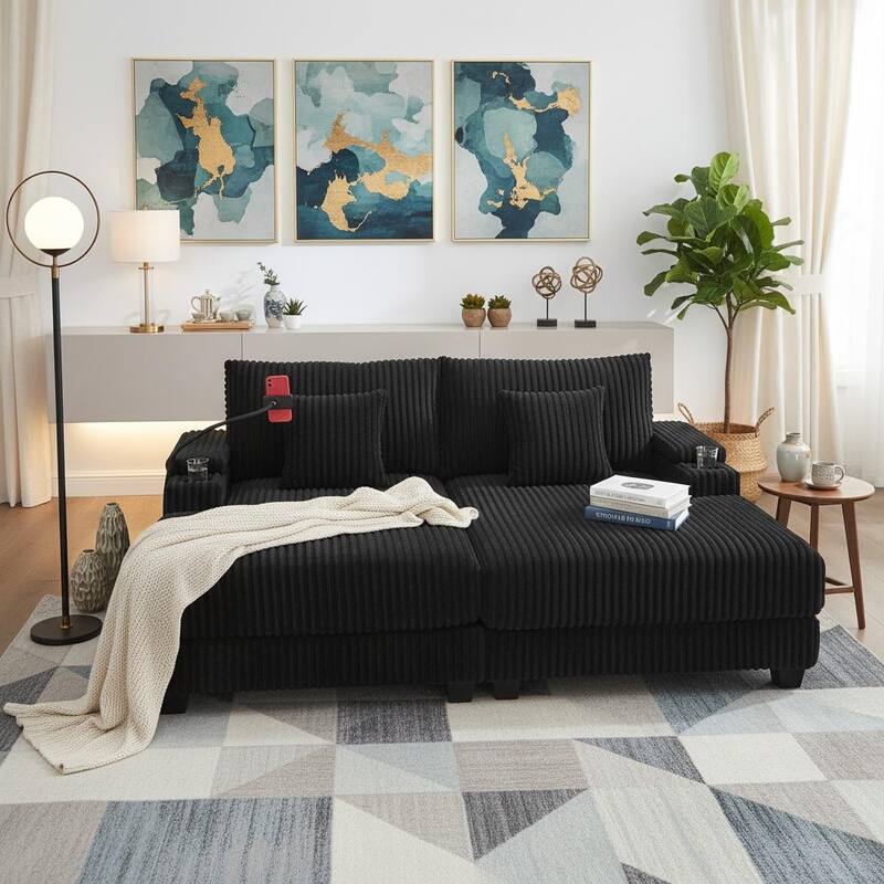 Modern Corduroy Chaise Lounge Sofa by Harper&Bright Designs.