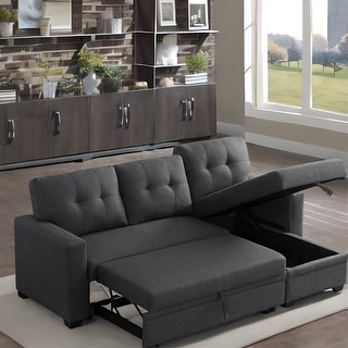 Upholstered Folding Sectional Sofa with Chaise and removable Back - Bed ...