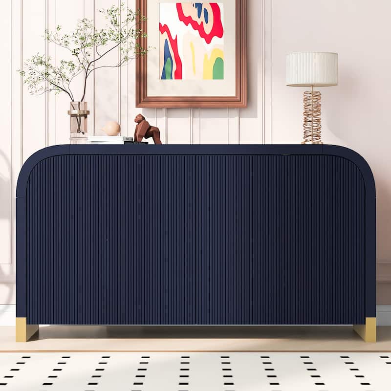 60" Curved Corner Cabinet Sideboard with Adjustable Shelves