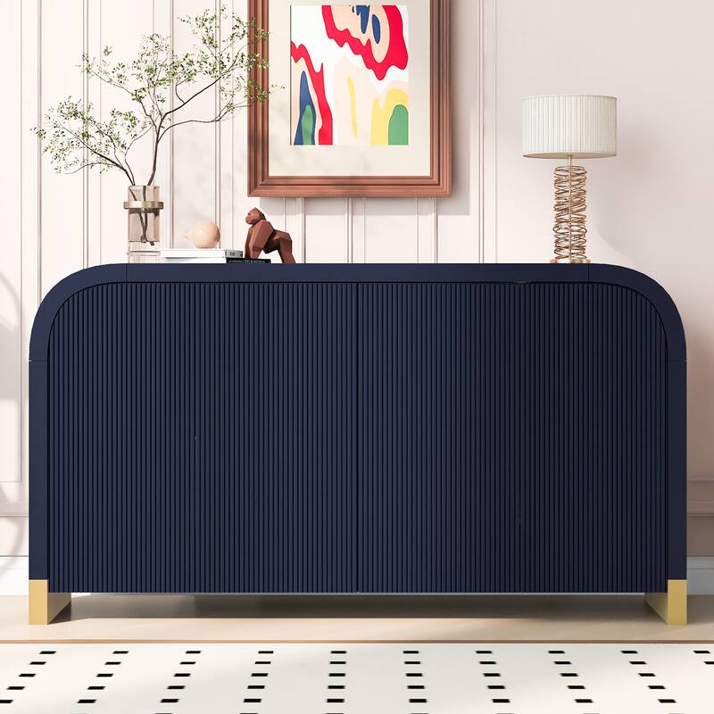 Wavy 4-Door Buffet Sideboard, Curved Design Door Storage Cabinet with Adjustable Shelves