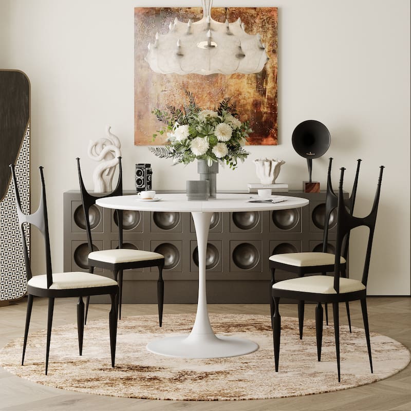Solid Wood Veneer Table Top with Metal Base Dining Table
