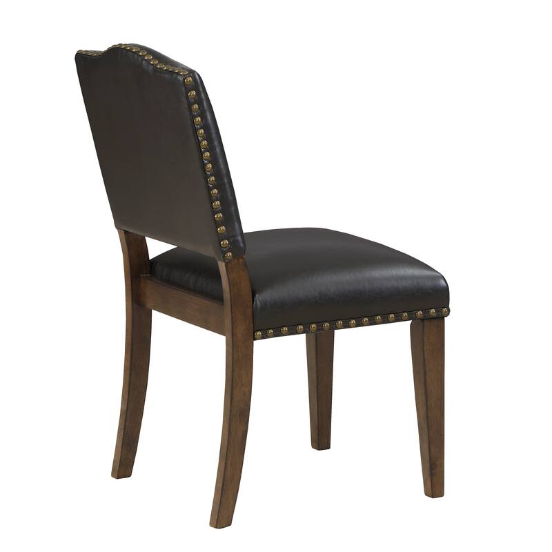 Faux Leather Dining Chair with Nail Heads - Set of 2 - Black