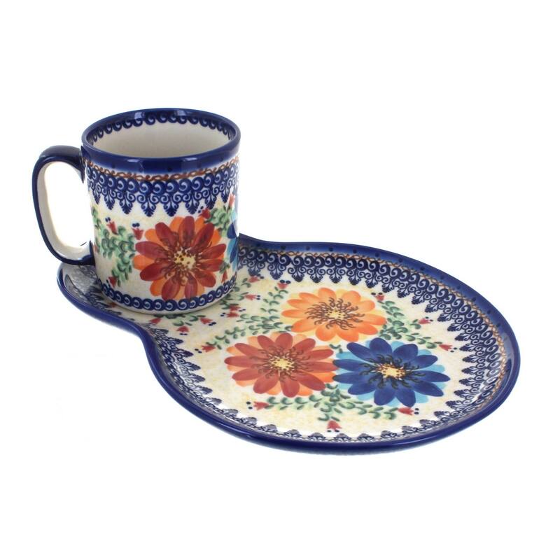 Blue Rose Polish Pottery 209-55 Vena Breakfast Plate & Mug