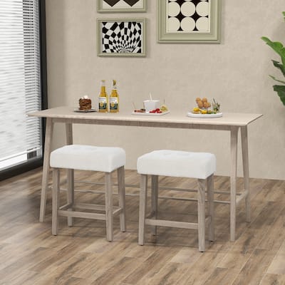 Set of 2 Modern Counter Height Bar Stools with Rubber Wood Legs - 18" x 11" x 24"