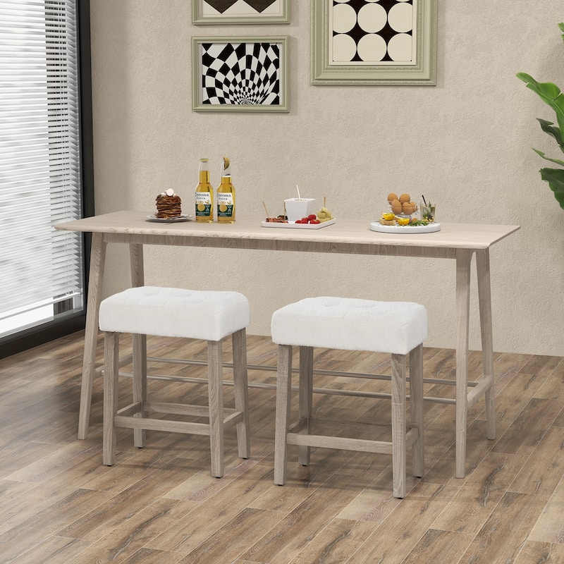 Set of 2 Modern Counter Height Bar Stools with Rubber Wood Legs - 18" x 11" x 24"