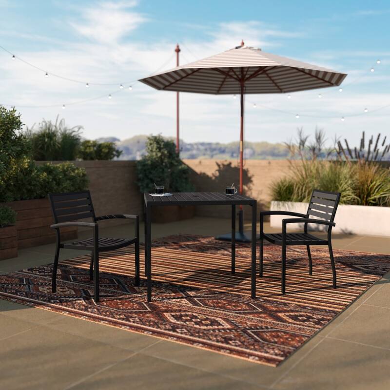 Square All-Weather Faux Teak Patio Dining Table with Steel Frame - Seats 4