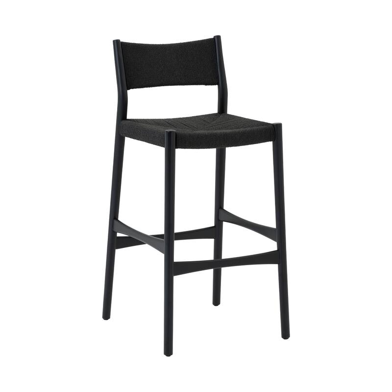 Erie Solid Wood and Woven Paper Cord Bar or Counter Height Chair Bar Stool