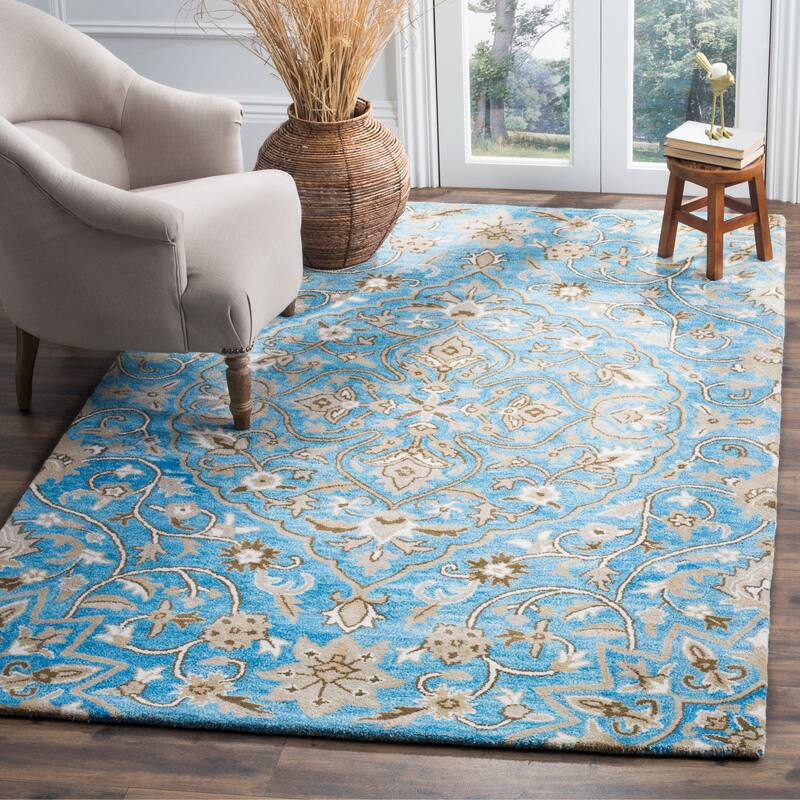 SAFAVIEH Handmade Bella Zaharinka Modern Floral Wool Rug - 5' x 8' - Blue/Taupe