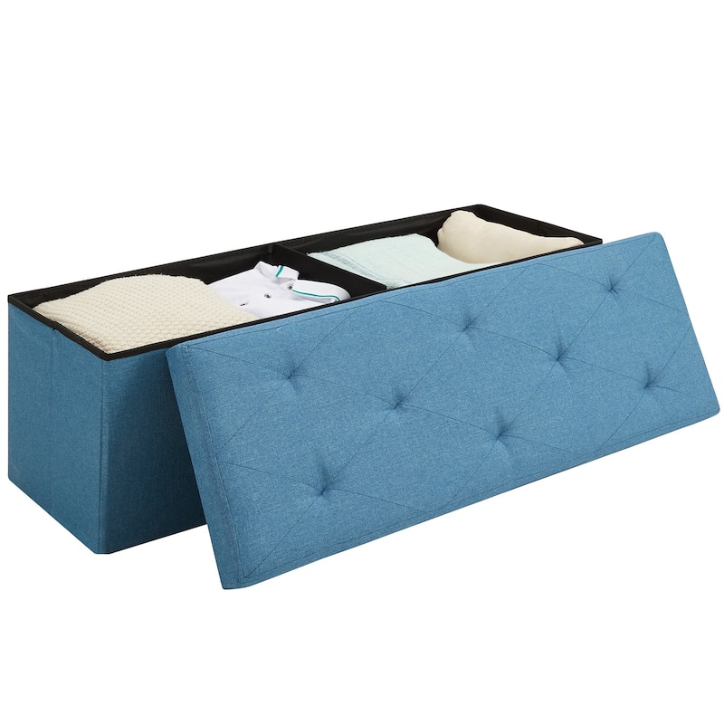 Javlergo 15" Premium Linen Fabric Storage Ottoman with Fast Folding Design Multi-Functional Ottoman Bench for Living Room