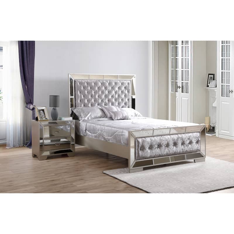 Hollywood Hills Velvet Tufted Bed - Silver Champagne - Full
