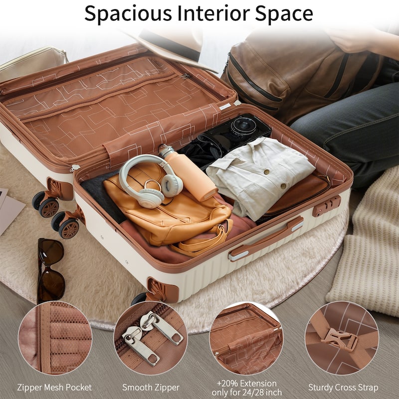 3 Piece Luggage Sets, Lightweight Hardshell ABS Carry on Luggage with Spinner Wheels and 3-dial TSA Lock, for Men and Women