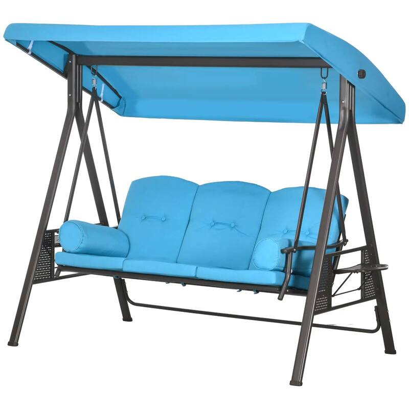 3-Seat Patio Swing Chair, Adjustable Canopy, Side Trays, Comfort Set