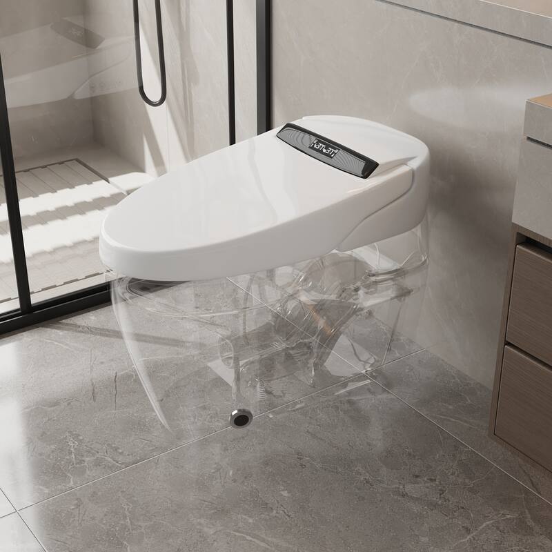 Smart Toilet with Automatic Lid, Heated Seat, Foot Sensing Flush, Warm Air Dryer & Self-Cleaning Nozzle with Built-in Tank